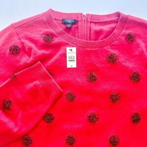 NWT Talbots Polka Dot Metallic Red Lambswool Blend Womens Long Sleeve Sweater XL